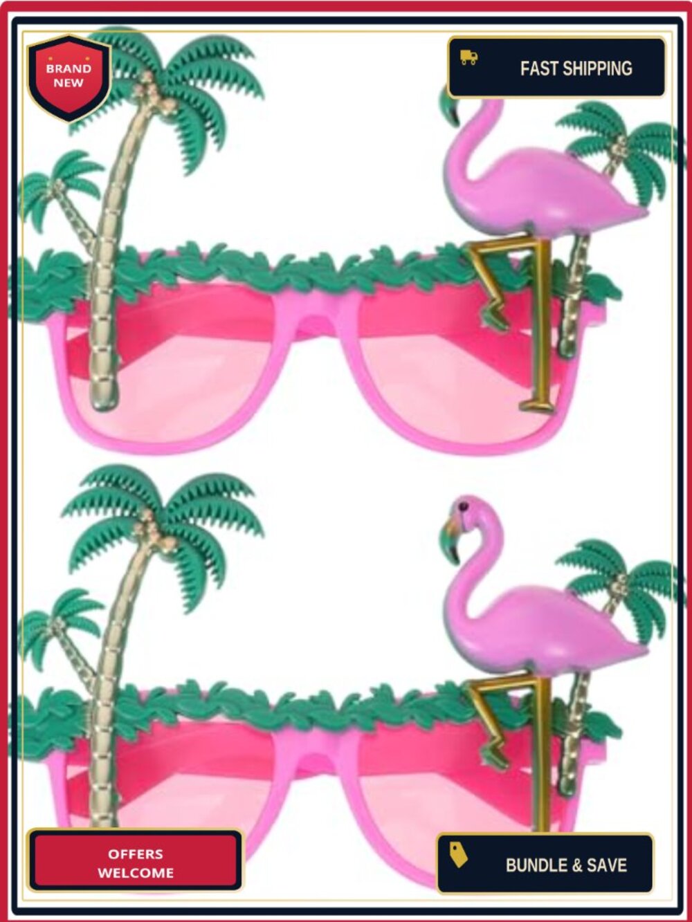 Flamingo Coconut Tree Photo Booth Sunglasses Hawaiian Party Props 2 Pc